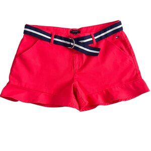 Tommy‎ Hilfiger Chino Ruffle Shorts Womens 4 Red Belted Preppy Academia Fit